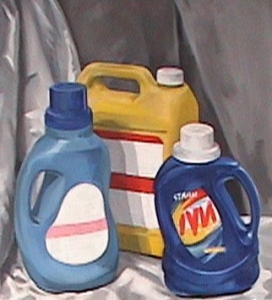 Still life with detergent bottles