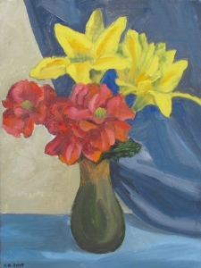 Still life with flowers  Oil on canvas board, 14"X11"
